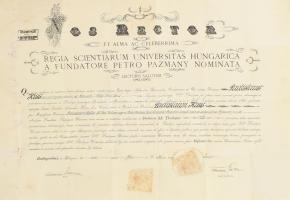 1942 Teológiai diploma, a budapesti Pázmány Péter katolikus egyetemen kiállítva hajtva.