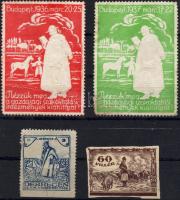 Mezőgazdaság motívum 2 db levélzáró, 1 városi illetékbélyeg + 1 illetékjegy kivágás