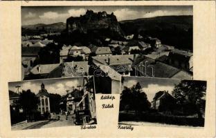 Fülek, Filakovo; látkép, vár, Fő utca, automobil, kastély / general view, castle ruins, main street, automobile, castle