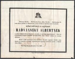 1857 Sajókaza Radvánszky Albert halálozási értesítője hajtva