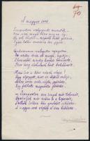 Sajó Sándor (1868-1933) irredenta költő, akadémikus A magyar sors c. versének aláírt autográf vers kézirata.