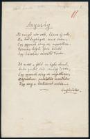 Sajó Sándor (1868-1933) irredenta költő, akadémikus Anyaság c. versének aláírt autográf vers kézirata.