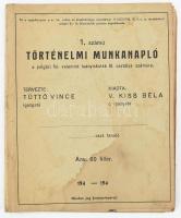 cca 1940 Történelmi munkanapló berajzolható vaktérképekkel. 1. számú. Berajzolt, könyvtest elvált, foltos.