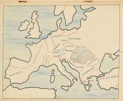 cca 1940 Történelmi munkanapló berajzolható vaktérképekkel. 1. számú. Berajzolt, könyvtest elvált, f...