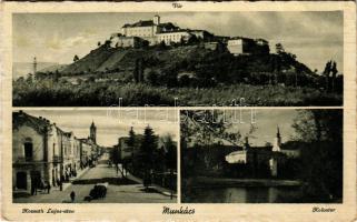 1943 Munkács, Mukacheve, Mukacevo; vár, Kossuth Lajos utca, Goldstein üzlete, Kolostor / castle, street, shops, monastery (Rb)