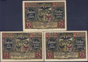 Német Birodalom/Weimari Köztársaság/Fürstenwalde 1921. 75Pf(3x) 3klf db, teljes sor T:I,I-
