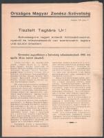 1940 Az Országos Magyar Zenész-Szövetség körlevele a tagokat érintő eseményekről és intézkedésekről, benne a zsidótörvényekkel kapcsolatos tájékoztatás, 4 sztl. lev.