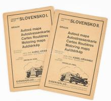 cca 1930 Slovensko I-II. Autová mapa / Szlovákia (Felvidék) autótérkép, nyugati és keleti rész (2 db), 1 : 400.000, 70x53 cm és 70x44 cm