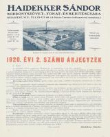 1920 Haidekker Sándor sodronyszövet-, fonat- és keritésgyára 1920. évi. 2. számu árjegyzék, 4p