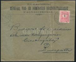 1895 5kr levélen, "PANCSOVA-NAGY-KIKINDA / 91. SZ. A" mozgóposta bélyegzéssel Budapestre