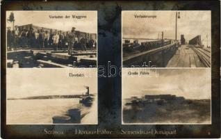 1917 Smederevo, Semendria, Szendrő; Verladen der Waggons, Verladerampe, Überfahrt, Große Fähre / Duna-part, vagonok felrakodása, rakodó rámpa, átkelő, nagy komp / WWI Danube riverside, loading of wagons, loading ramp, crossing, large ferry (fl)