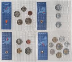 "Európa utolsó pénzei" 4db vákuumcsomagolt forgalmi összeállítás, összesen 20db érmével, b...