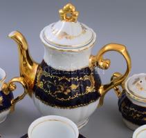 Valencia Fine Porcelain olasz porcelán kávés készlet, 24k arannyal díszítve, 1 alj hiánnyal, minimál...