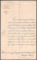 1897 Darányi Ignác (1849-1927) földművelésügyi miniszter aláírásával ellátott hivatalos levél Mosonm...