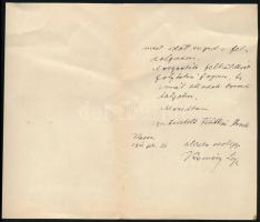 1911 Kemény Lajos (1859-1927) levéltáros kassai helytörténész autográf levele. Két beírt oldal