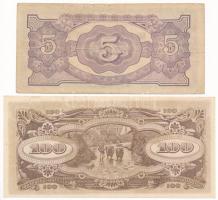 Malaya / Japán megszállás 1944. 100$ "MT" + DN (1942-1945) 5$ "Banános Bankjegy"...