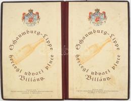 cca 1930 Szent Margitsziget, Schaumburg-Lippe hercegi udvari pince Villány palackbor - pezsgő borlap...