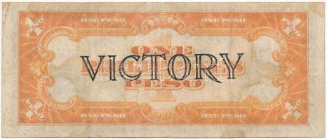 Fülöp-szigetek DN (1944) 1P, "Victory" kék pecséttel T:F Philippines ND (1944) 1 Peso, &qu...