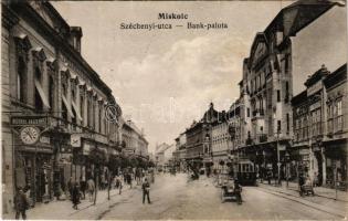 Miskolc, Széchenyi utca, villamos, üzletek. Grünwald Ignác kiadása (kis szakadás / small tear)