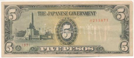 Fülöp-szigetek / Japán megszállás DN (1943) 5P T:F Philippines / Japanese Occupation ND (1943) 5 Pesos C:F Krause P#110