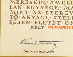 1942. "Nemzetvédelmi Kereszt" kitüntetésnek adományozói oklevele, az "Országos Nemzet...