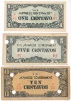 Fülöp-szigetek / Japán megszállás DN (1942) 1c + 5c lyukasztva + 10c lyukasztva T:AU,F Philippines / Japanese Occupation ND (1942) 1 Centavo + 5 Centavos holed + 10 Centavos holed C:AU,F Krause P#102-104