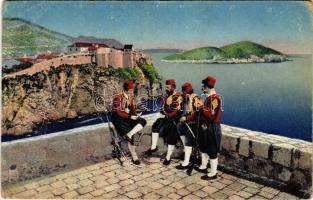 1917 Dubrovnik, Ragusa; Lacroma / Croatian folklore, guards, Lokrum island (EB)