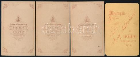 cca 1875-1880 Portrék, 4 db keményhátú fotó Josef Achtzehner budapesti műterméből, 10,5×6,5 cm