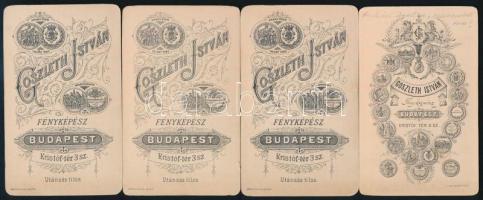 cca 1885 Portrék, 4 db keményhátú fotó Goszleth István budapesti műterméből, 10,5×6,5 cm