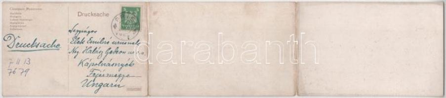 Chiemsee, 3-tiled folding panoramacard. Hochfelln, Hochgern, Loferer Steinberge, Hochplatten, Kampen...