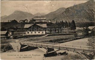 1911 Vorderriß, Vorderriss an der Isar (Lenggries); Forsthaus u. kgl. Jagdschloß / forestry, hunting lodge, castle, bridge (pinhole)