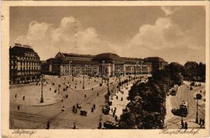 1922 Leipzig, Hauptbahnhof / railway station, Hotel Astoria, tram (small tear)