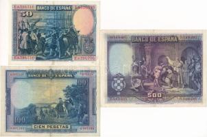 Spanyolország 1928. 50P + 100P + 500P T:VF,F Spain 1928. 50 Pesetas + 100 Pesetas + 500 Pesetas C:VF...