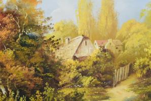 Teodor Mark: A természet ölén. Olaj, vászon, dekoratív keretben, kereten kis sérüléssel 50x100 cm ta...