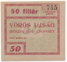 Budapest 1919. 50f "Vörös Ujság" szükségpénz T:AU Adamo BUC-300.1