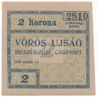 Budapest 1919. 2K &quot;Vörös Ujság&quot; szükségpénz T:AU Adamo BUC-300.3