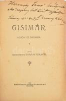 Szentmártoni Darnay Kálmán: Gisimár - Regény az őskorból. Kaposvár, 1913, Somogyvármegye Nyomda- és Lapkiadó, sérült félvászon kötés. A szerző Darnay Kálmán régész által Haranghy Jenő grafikusnak címzett dedikációjával, benne Haranghy Miklós grafikájával. Könyvtest kissé sérült.