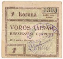 Budapest 1919. 1K "Vörös Ujság" szükségpénz T:F Adamo BUC-300.2