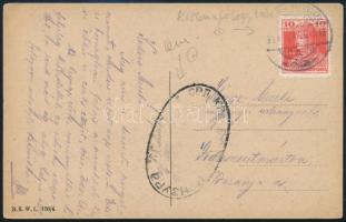 1919 Képeslap Kiskunfélegyházáról Gödreszentmártonba szerb cenzúrával / postcard with Serbian censorship mark