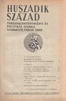 [Folyóirat] Huszadik Század. Társadalomtudományi és politikai folyóirat. Szerkeszti Csécsy Imre. Megjelenik kéthavonkint. 37. évfolyam, 1-5. szám. (1949) [Egybekötve.] Budapest, 1949. Társadalomtudományi Társaság (Antiqua Rt. ny. - Fémes-nyomda). 1 t. (címkép) + 400 p. A Huszadik Század társadalomtudományi folyóirat a múlt század meghatározó szociológiai folyóirata volt, 1900-1919 között polgári radikális szellemben Jászi Oszkár szerkesztette. A lap 1926-1939 között, névváltoztatás után Századunk címmel jelent meg, előbb Vámbéry Rusztem, majd 1934-től Csécsy Imre szerkesztésében. Az 1947-ben ismételten Huszadik Század néven újraindult folyóirat összesen három évfolyamot ért meg, a felálló diktatúra ugyanis nem tűrte meg a társadalomtudományi diszciplínát a maga polgári radikális szellemében. A lap évente öt-hat alkalommal jelentkezett, 80 oldalas terjedelemben, szociológiai, politológiai, szabadságjogi és politikai filozófiai cikkekkel. A Csécsy Imre (1893-1961) polgári radikális politikus, képviselő és publicista által szerkesztett lapszámok mérsékelten baloldali szerzői a kommunista fordulat évében olykor igen jelentős bátorságról tettek tanúbizonyságot, mikor kiálltak a többpárti demokrácia elvei és a vélemények sokfélesége mellett. E szellemben adják közre évfolyamunkban Molnár Sebestyén és Bibó István vitairatát a magyarországi zsidókérdés súlyáról, illetve Csécsy Imre parlamenti védőbeszédét ,,A kereskedelem védelmében" címmel, illetve szorgalmazzák kelet és nyugat párbeszédét a diktatúra totális kiépülésének évében. A tartalomból: Benedek Marcell: Ady Endre - Csécsy Imre: A kereskedelem védelmében - Molnár Sebestyén: Zsidókérdés Magyarországon 1944 után - Bibó István: Néhány kiegészítés a zsidókérdéshez - Csécsy Imre: A polgári életforma válsága - Vámos Jenő: ,,A polgári életforma válsága". Hozzászólás Csécsy Imre tanulmányához - Éber Antal: Harc az alkoholizmus ellen - Amerikai megállapítások a Marshall-terv nehézségeiről - Dániel Ernő: A munkanélküliség problémája Olaszországban - Csécsy Imre: Lehet-e mégis béke? A lap az 1949. évi 5. lapszámmal megszűnt. Aranyozott gerincű korabeli félvászon kötésben, az eredeti fedőborítók bekötve. Jó példány.