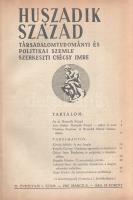 [Folyóirat] Huszadik Század. Társadalomtudományi és politikai szemle. Szerkeszti Csécsy Imre. Megjelenik kéthavonkint. 35. évfolyam, 1-5. szám. (1947) [Egybekötve.] Budapest, 1947. Társadalomtudományi Társaság (Antiqua Rt. ny.) 4 + 416 p. A Huszadik Század társadalomtudományi folyóirat a múlt század meghatározó szociológiai periodikája volt, 1900-1919 között polgári radikális szellemben Jászi Oszkár szerkesztette. A lap 1926-1939 között, névváltoztatás után Századunk címmel jelent meg, előbb Vámbéry Rusztem, majd 1934-től Csécsy Imre szerkesztésében. Az 1947-ben ismételten Huszadik Század néven megindult folyóirat mindösszesen három évfolyamot ért meg, a felálló diktatúra ugyanis nem tűrte meg a társadalomtudományi diszciplínát a maga polgári radikális szellemében. A lap évente öt-hat alkalommal jelentkezett, 80-96 oldalas terjedelemben, szociológiai, politológiai és geopolitikai cikkekkel. Évfolyamunkban olykor kimondottan bátor cikkek elemzik a háború után lehetséges demokrácia-koncepciókat, üzennek hadat az egypártrendszeri rezsimeknek, beleértve a szovjet típusú alkotmányos rendszert is (az egypártrendszer ugyanis még az értelmiség jogainak mellőzése mellett sem veszi tekintetbe e két pilléren, a parasztságon és a munkásságon alapuló társadalom legalább kétféle politikai igényét). A tartalomból: Az új Huszadik Század - Jászi Oszkár: Huszadik Század: akkor és most - Károlyi Mihály: A mai Anglia - Csécsy Imre: Értelmiség és polgárság a demokráciában - Lukinich Imre: Az amerikai demokrácia a magyar reformkor tudatában - Fasiszta könyvek sorsa - Csécsy Imre: Békét Csehszlovákiával! - Hegedüs Nándor: Demokrácia és nemzetiségi jogok a békeszerződésben - Domanovszky Ákos: Az angliai államosítás - Csécsy Imre: Válasz egy förmedvényre (Gimes Miklós Szabad Nép-beli pamfletjére) - Jorban Károly: A demokratikus választójog - Csécsy Imre: Gazdasági tervezés egy szabad társadalomban (A Keynes-Polányi elmélet) - Menczer Béla: A Közép-Kelet problémái - Csécsy Imre: Individuális és kollektív demokrácia - Stanley Baldwin emlékére - Deák Ferenc az ellenzék hivatásáról. Aranyozott gerincű korabeli félvászon kötésben, az eredeti fedőborítók bekötve. Jó példány.