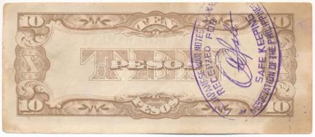 Fülöp-szigetek / Japán megszállás DN (1942) 10P hátoldalán kék felülbélyegzéssel T:F Philippines / J...