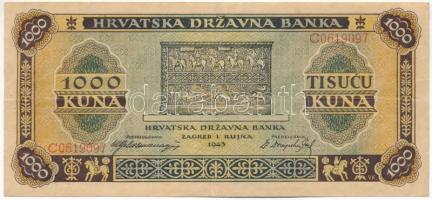 Horvátország / Független Horvát Állam 1943. 1000K T:F Croatia / Independent State of Croatia 1943. 1000 Kuna C:F Krause P#12