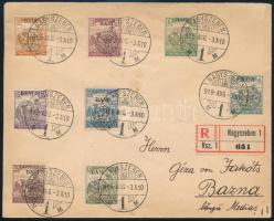 1919 Ajánlott levél 8 db bélyeggel bérmentesítve NAGYSZEBEN - Bazma / Registered cover with 8 stamps franking to Bazma. Signed: Bodor