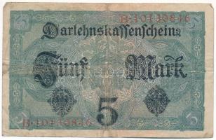 Német Birodalom 1917. 5M "8 jegyű sorozatszám" T:F,VG German Empire 1917. 5 Mark "8 d...