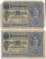 Német Birodalom 1917. 5M &quot;7 jegyű sorozatszám&quot; (2db) T:VG German Empire 1917. 5 Mark &quot;7 digit serial&quot; (2pcs) C:VG Krause P#56