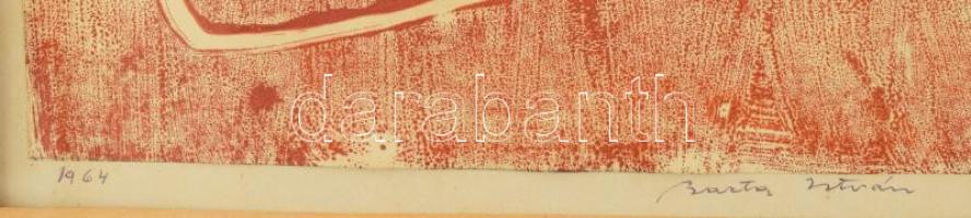 Barta István (1892-1976): Cím nélkül: Monotípia 1964. Monotípia, papír, jelzett, üvegezett keretben ...