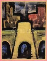 Barta István (1892-1976): Város. Vegyes technika, papír, jelzés nélkül, üvegezett keretben 29x22 cm