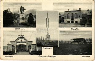 1943 Tokod (Esztergom), Hősök szobra, Községháza, TÜSC sporttelp és sportpálya, országzászló, focipálya. Kollár László kiadása (EK) + "P.U. SZEKRÉNYBŐL"