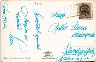 1943 Tokod (Esztergom), Hősök szobra, Községháza, TÜSC sporttelp és sportpálya, országzászló, focipá...